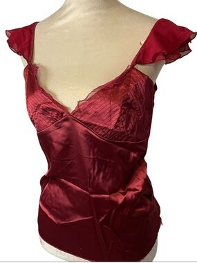 Y2K KAITY Crimson Satin Ruffle Top XL